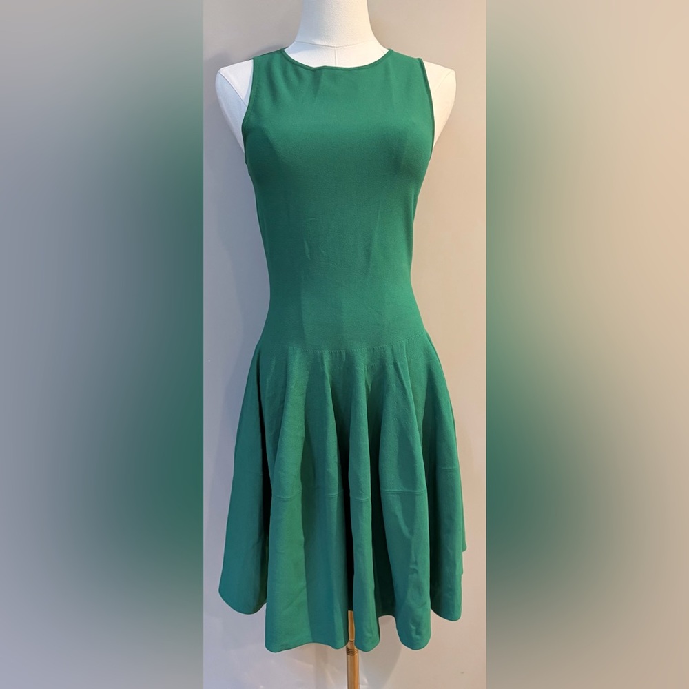 Alexander McQueen Teal Green Sleeveless Fit-and-Flare Mini Dress